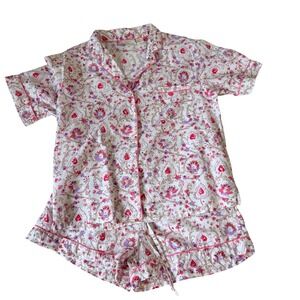 Rachel Ashwell Organic Cotton Pajama Set Womens Medium Pink Floral Shorts Top